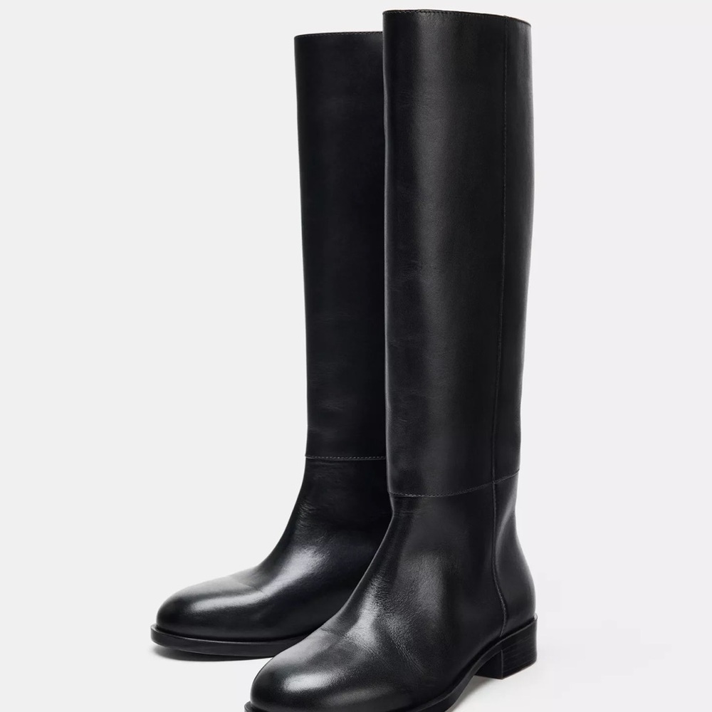 Zara Black Over-the-Knee Leather Boots